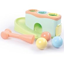 DOLU: Rolling Balls - Pound & Play Toy, Bench w/Exciting Roll Ramp, Hammer Mallet, 3 Balls, Soft Pastel Colors, Push & Grab, Kids & Toddlers 18mo+