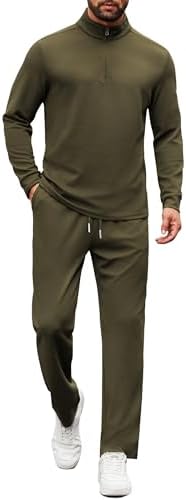 COOFANDY Mens Tracksuits 2 Piece Casual Athletic Sweatsuit Quarter Zip Pullover Long Sleeve Running Sport Outfits