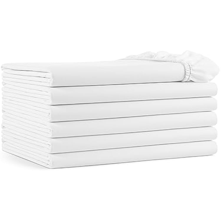 Arkwright Bulk Twin Fitted Bed Sheets - Pack of 6 - Soft Cotton Blend Bottom Sheet Only with Deep Pocket, Hotel Collection Bedding for Hosts, Resorts, and Vacation Rentals, White