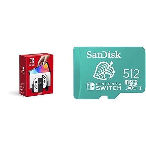 Nintendo Switch OLED Model w/White Joy-Con and SanDisk 512GB microSDXC Card, Licensed Switch