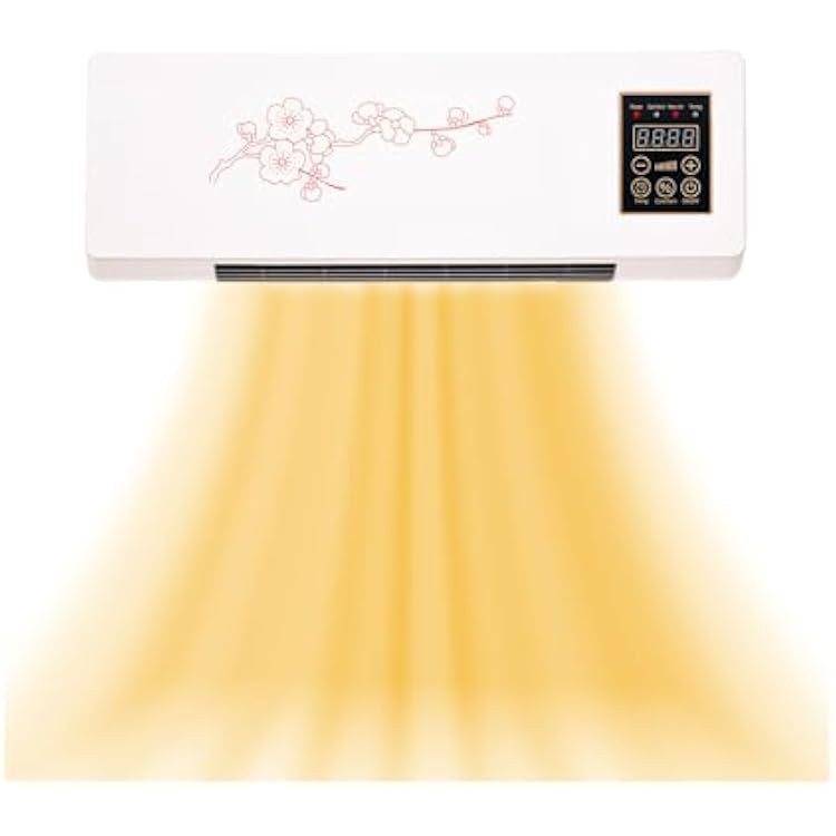 Small Space Heater for Indoor Use, Wall Mounted Air Conditioner Electric for Bedroom with Remote Control, 2 in 1 Small Heater and Fan Combo, Adjustable Thermostat, Easy-Mount for Indoor Use