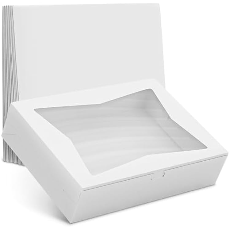 10Pcs Half-Sheet Cake Boxes 19x14x4 - White Bakery Boxes with Window, Pastry and Dessert Box Set for Holiday Easter Gifts & Presentation, Glossy Flip Top Boxes for Cakes, Cupcakes, Cookies & Donuts