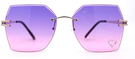 SA106 Womens Rhinestone Heart Lens Bling Rimless Butterfly Chic Sunglasses