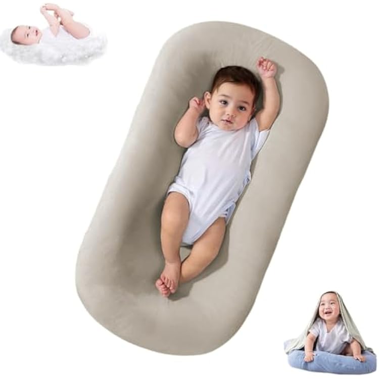 Baby Lounger Bionic Organic Lounger Soft Breathable Baby Lounger for Newborn Infant Babies 0-18 Months Cream Grey, OneSize