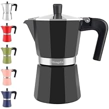 Mongdio Stovetop Espresso Maker Moka Pot, Stove Top Cuban Coffee Maker, Italian Greca Mocha Pot, 6 Espresso Cups, 10 oz - Black