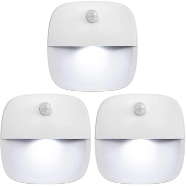 AMIR Upgraded Motion Sensor Light Indoor, Stair Lights Battery Operated, Cordless Stick-On LED Night Light for Closet, Hallway, Bathroom, Kitchen, Cabinet, Energy Efficient White - Pack of 3