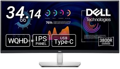 Dell P3424WE 34.14" Curved USB-C Hub Monitor 3440 x 1440/HDMI, DisplayPort, USB-C / Black/Speaker: No