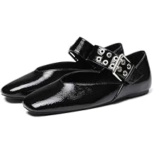 Ballet Flats for Women Square Toe Ballerina Flats Buckle Strap Leopard Print Flats Casual Dress Mary Janes Comfortable Dressy Shoes