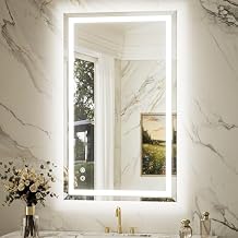 Keonjinn Beveled Lighted Bathroom Mirror, 40 x 24 Inch with Frontlit and Backlit, LED Bathroom Mirror with Light Dimmable 3 Colors Anti-Fog, UL ListedLED Driver, Tempered Glass LED Vanity Mirror