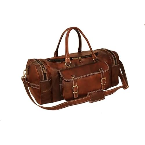 Handmade Vintage Rustic Real Brown Leather Travel Duffel Carry on Luggage Gym Bag Overnight Weekender Bag For Mens And Womens