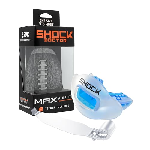 Shock Doctor Lip Guard, Adult and Youth Mouth Guard Football with Strap, Breathable Wide Opening Football Mouthpiece for Youth and Adults OSFA, Shock Doctor Mouth Guards, Max Airflow