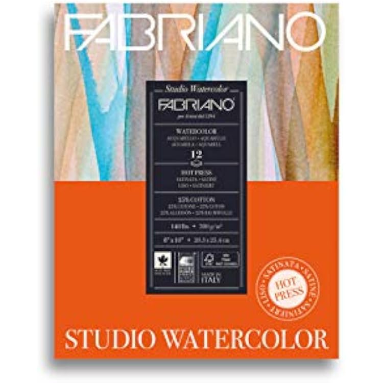 Fabriano Studio Watercolor Pad, Hot-Press, 8 x 10, 140 lb., 12 Sheets