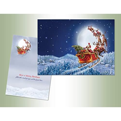 PERFORMING ARTS BOXED CHRISTMAS CARD SET Flying Santa Set of 16 Velvet Touch coated cards16 envelopes 1 design per box