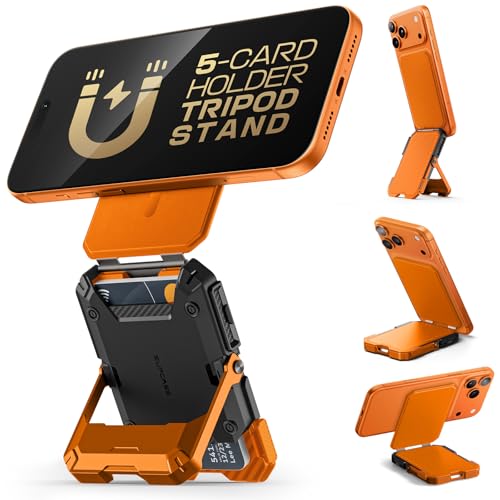 SUPCASE for MagSafe Wallet with Stand, Magnetic Wallet for Men, [Hold 5 Cards] [Adjustable Stand] [RFID Blocking] Phone Credit Card Holder Tripod for iPhone 171615141312 Series, Coral