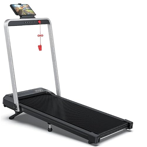 WELLFIT Foldable Walking Pad Treadmills, Under Desk Treadmill with Handle Bar, 350LBS Weight Capacity, 10% Incline, Portable Compact Treadmill for HomeOffice Small, Easy to Move, Upright Placement
