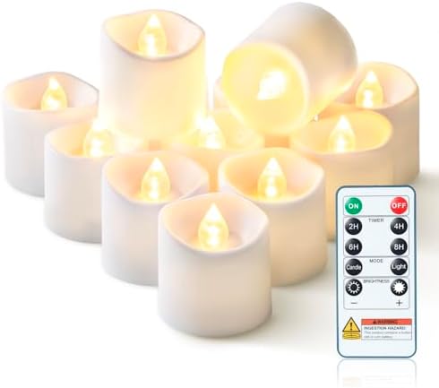 Homemory 12Pack 400Hour Remote Control Flameless Candles, 2468H Timer Led Votive Candles, Battery Operated Tea Lights for Wedding Table Centerpiece, Holidays, Halloween Pumpkins, Christmas Decor