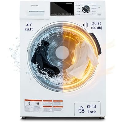 Smad All In One Washer and Dryer Combo 24, 2.7 Cu. Ft. Compact Front Load 2-in-1 Ventless Washer And Dryer for RV, Apartment, Dorm, 16 Cycles, Space Saver, Small Room, Families