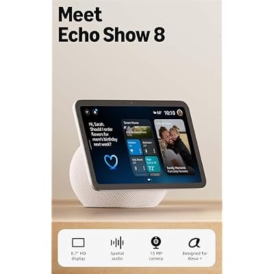 Amazon Echo Show 8 (newest model), Vibrant HD 8.7" display with spatial audio, Designed for Alexa+, Glacier White