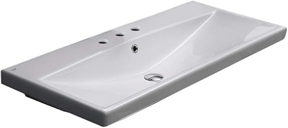 032200-U-Three Hole Elite Rectangle Ceramic Wall Mounted/Self Rimming Sink, White