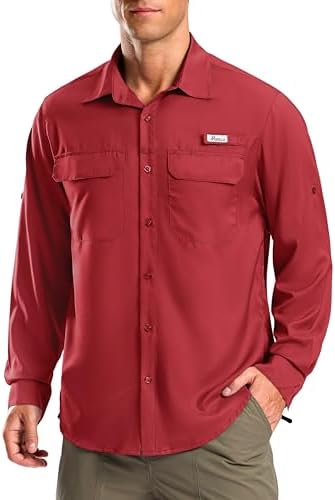 Pudolla Mens Sun Protection Fishing Shirt Lightweight Long Sleeve UPF 50 Hiking Shirt for Men Outdoor Travel with Pockets Camping