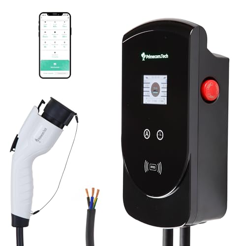PRIMECOM 50 Amp Level-2 EV Wall Charger Station 220 Volt for Tesla, Volkswagen ID4, Mustang Mach-E, Ford F150, Audi Etron, Toyota RAV4, Kia EV6, Hyundai IONIQ 5, Polestar, Rivian 30 Feet, Hardwire