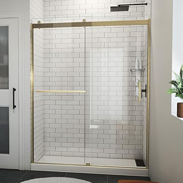 DreamLine Sapphire-V 56-60 inch W x 76 inch H Semi-Frameless Bypass Shower Door in Brushed Gold