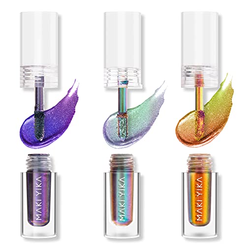 MAKI YIKA 3Pc Glitter Eyeshadow Liquid Multichrome Eyeshadows Long Lasting, Metallic Chameleon Eye Shadow Smudgeproof Holographic Eye Topper Glitters #167