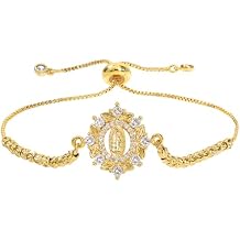Virgen De Guadalupe Bracelet - Our Lady of Guadalupe Bracelet, Rosary Virgin Mary Bracelets Copper Plated with Real Gold Adjustable Link Jewelry Gift for Men Women