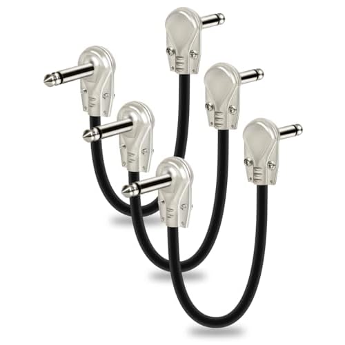 3-Pack Professional Guitar Patch Cables 6 Inch, Noise-Free and Long-Lasting Guitar Pedal Patch Cables with Removable Metal Right Angle Plug Pedal Board Cable, Maximize Pedalboard Space, Black