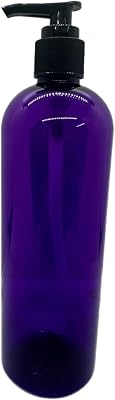 Purple Cosmo Plastic Bottle -16 oz - Empty Bottle Refillable Containers - Essential Oils - Hair - Cleaning Products - Aromatherapy | with Black Ribbed Lotion Pump Caps 2 pack