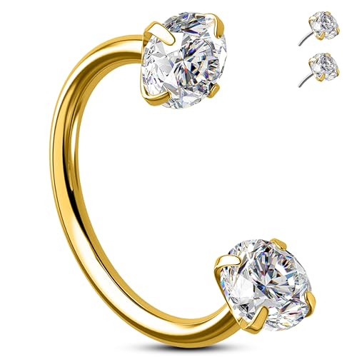 Melighting 20G Horseshoe Nose Rings Stainless Steel 316L, Double Cubic Zirconia Threadless Push in Nose Stud Hoop Piercing, Cartilage Lip Helix Piercing Jewellery for Women 789 mm