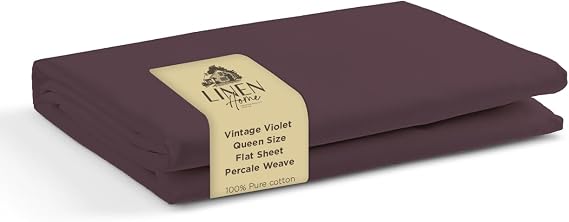 Linen Home 100% Cotton Percale 1 Flat Sheet, Queen Size - Crisp, Cool and Long Staple Strong Bed Linen, Luxury Breathable Sheet, Vintage Violet