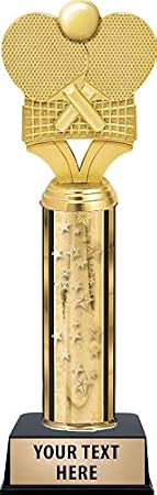 Crown Awards Table Tennis Paddles with Net Trophy On Black Base, Gold Stars Ping Pong Trophy with Custom Engraving