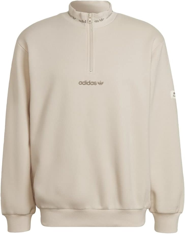 adidas Trefoil Linear Quarter Zip Sweatshirt Mens, Beige, Size L