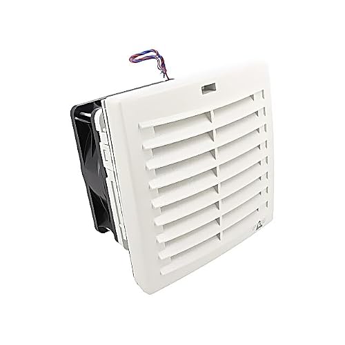 STEGO 018812-00 24 VDC Operating Voltage, 4.88 X 4.88IN Enclosure Cutout, 70 CFM, Indoor USE ONLY, NEMA 12, RAL 7035 Light Gray., Side Mount, with AIR Flaps