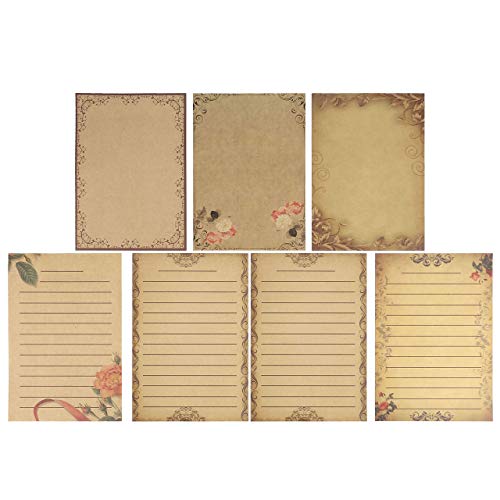 Yoption 56 Sheet Vintage Stationery Paper, Antique Old Fashion Writing Paper for Invitations, Scrapbooking, Penpal, Calligraphy, 7 Design Writing Stationery Paper Letter Set