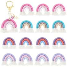 DICOSMETIC 16Pcs 4 Colors Small Macrame Rainbow Charms Rainbow Tassel Charms Colorful Boho Charm Handmade Weaving Ornament 3.7x3.9cm Polycotton Charm for Jewekry Keychains Making