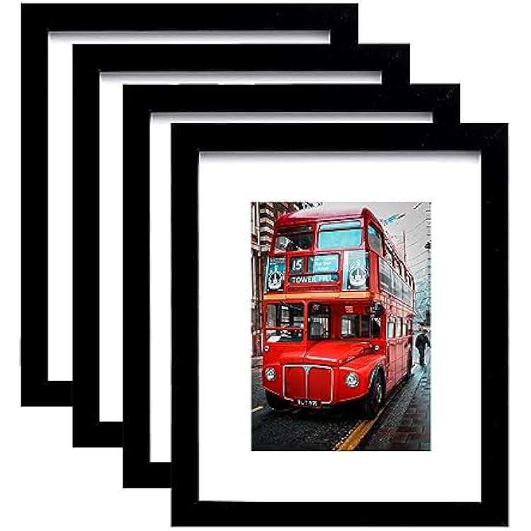 8x10 Picture Frame Set of 4,Black Photo Frame with Mat Display Pictures 5x7 or 8x10 Without Mat,PVC Glass,for Wall Home Office Decor