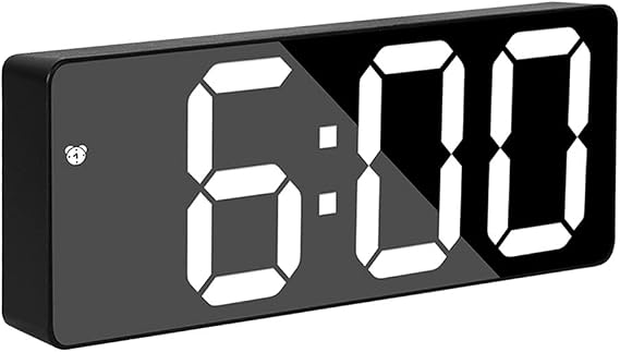 Simplicity Digital Alarm Clock LED Display 6.3" LED Mirror Clock with Snooze Time Date Temperature Display Time Memory Function 3 Brightness Adjustable USB/Battery Powered