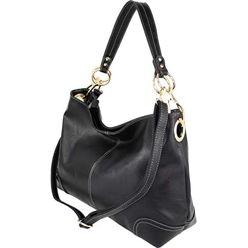 B BRENTANO Vegan Leather Large Hobo Shoulder Bag with Snap Hook Hardware