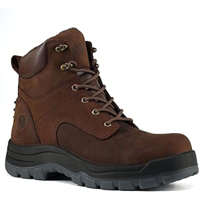 Work Boots for Men, 6 Soft Toe Waterproof Non-slip Anti-puncture Lightweight Mens Work Boots, Durable, Breathable, Brown, 9, 80N01