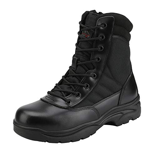 NORTIV 8 Mens Military Tactical Work Boots Side Zipper Leather Motorcycle Combat Boots Trooper