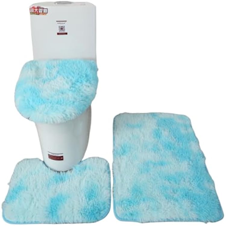Thicken 3 Piece Bathroom Rug SetU-Shaped Contour Rug, Mat and Toilet Lid Cover,Water Absorbent Soft Microfiber Shaggy Bathroom Mat,for Tub, Shower, Bath Room,Machine Washable Light Blue