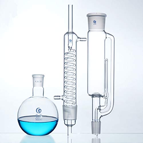 60-500ml Soxhlet Extractor 3Pcs Glass Serpentine Fat Extractor Laboratory Consumables Glass Extraction Device Glassware Distilling Apparatus 500ml