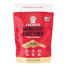 Lakanto Golden Monk Fruit Sweetener with Erythritol - Raw Cane Sugar Substitute, Zero Calorie, Keto Diet Friendly, Zero Net Carbs, Coffee, Tea, Baking, Extract, Sugar Replacement (Golden - 5 lb)