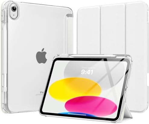 MoKo Case for iPad A16 11th Generation 11 Inch 2025, iPad 10th Generation 10.9 Inch 2022 with Pencil Holder, Slim Stand Protective Cover with PC Transparent Back Shell, Touch ID, White