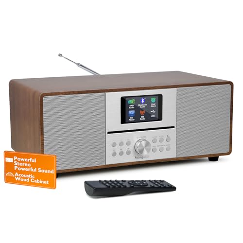 MS4 CD Player FM Radio HiFi System I Bluetooth I Powerful Stereo System I FM Digital Radio I CD Player with Speakers I 40 Presets,Headphone Jack I Light Walnut Finish