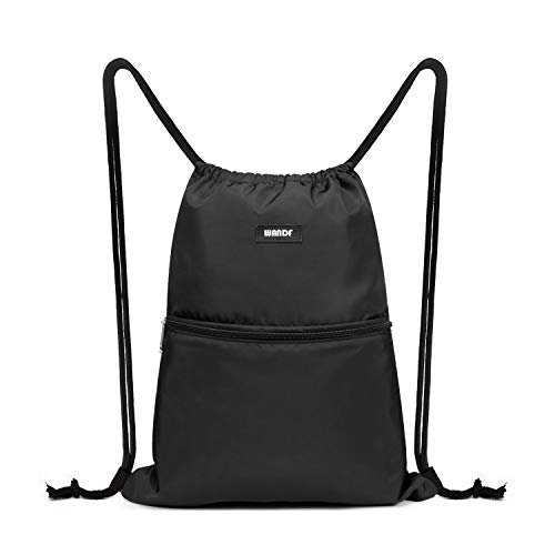 WANDF Drawstring Backpack String Bag Sackpack Cinch Water Resistant Nylon for Gym Shopping Sport Yoga Black