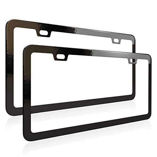 License Plate Frame, Metal Thin Stainless Steel with 2 Holes Screw Cap, 2 Pack Top-Purchased Matte Black