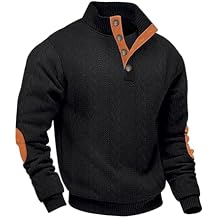 Men's Cable Knit Pullover Sweater Casual Long Sleeve Stand Collar Quarter Button Knitted Sweatshirts Quilted Sweatshirt